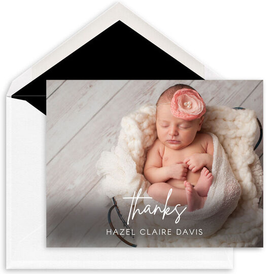 Casual Script Thanks Folded Photo Note Cards